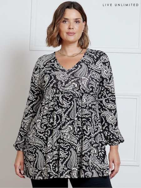 Negru - Live Unlimited Imprimeuri Smock Style Tunică (AD2491) | 204 LEI