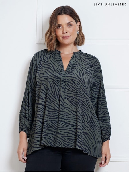 Live Unlimited Green Curve Zebra Pleat Sleeve Blouse (AD2494) | €43.50