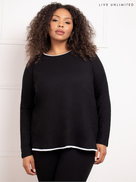 Live Unlimited Black 100% Cotton Slub Contrast T-Shirt (AD2498) | €41