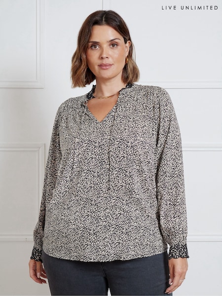 Live Unlimited Black Leopard Broderie Trim Blouse (AD2503) | €45