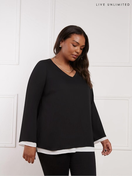 Live Unlimited Black Curve Petite Layered Flared Sleeve Top (AD2509) | €37