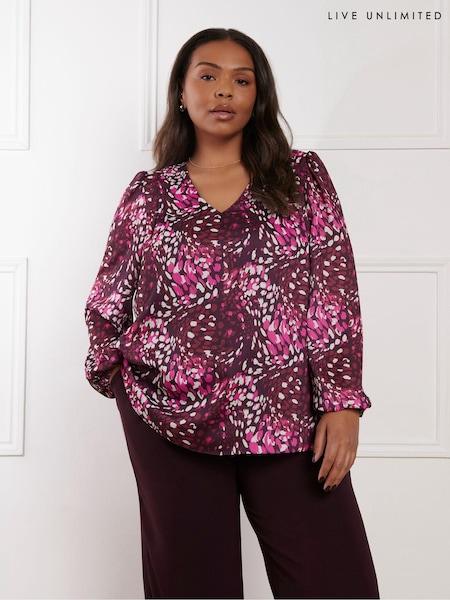 Live Unlimited Pink Curve Multi Abstract Print V-Neck Pleat Front Blouse (AD2511) | €53