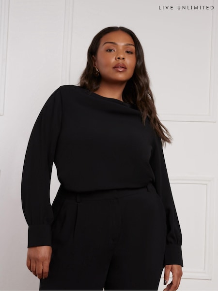 Negru - Live Unlimited Cowl Neck Long sleeve Blouse (AD2516) | 288 LEI