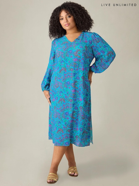 Live Unlimited Blue Paisley V-Neck Dress (AD2519) | €60
