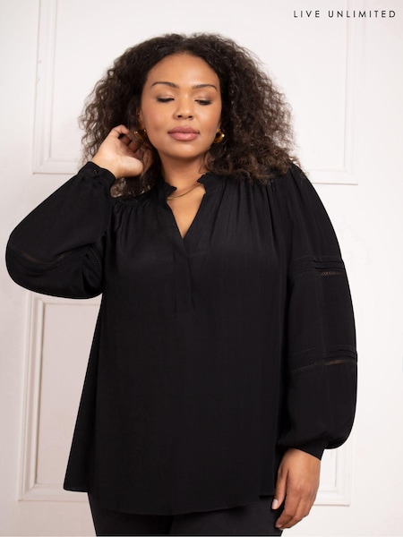 Live Unlimited Black Curve Boho Blouse With Ladder Trim Detail (AD2522) | €47.50