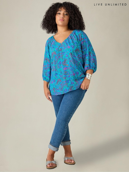 Live Unlimited Blue Gathered Top (AD2523) | €46