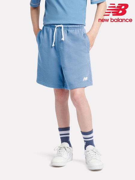 Aqua Blue - New Balance Kids French Terry Small Logo 100% Cotton Shorts (AD2696) | 50 € - 59 €