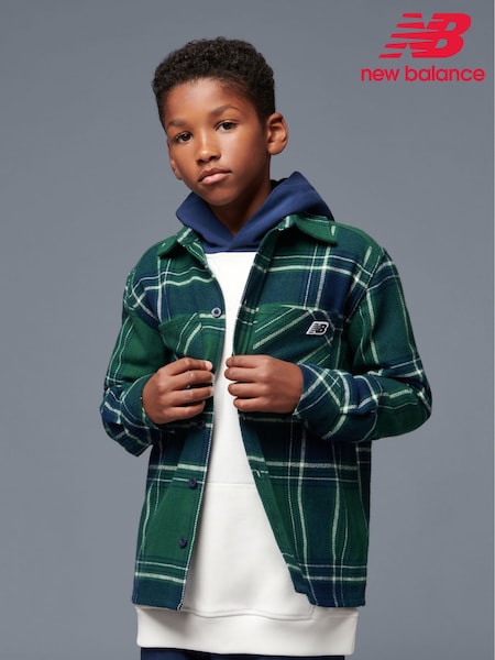 New Balance Green Boys 100% Cotton Premium Checked Shirt (AD2701) | €86