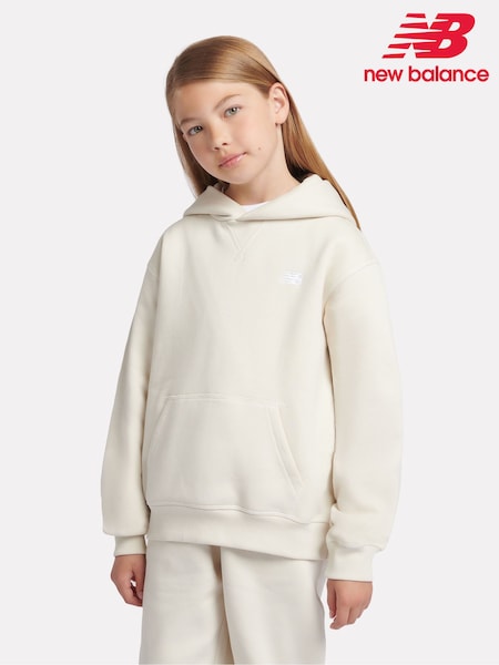 לבן - New Balance Small Girls Brush Back Logo Hoodie (AD2713) | ‏251‏₪ - ‏302‏ ₪