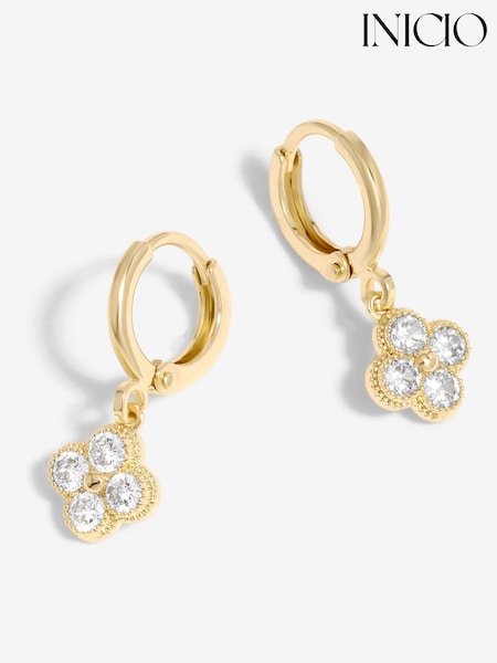 Inicio Tone Gift Pouch Clover Charm Huggie Earrings (AD2794) | ‏101‏₪