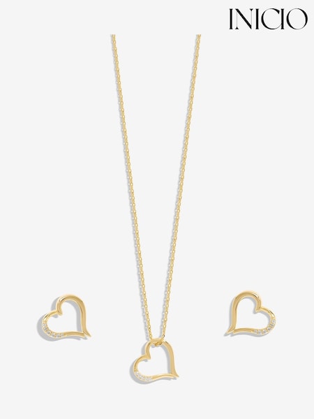 Inicio Gold Plated Cubic Zirconia Heart Set - Gift Boxed (AD2811) | R$ 295