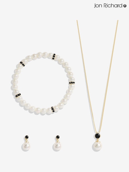 Jon Richard Gold Tone Jet And Pearl Trio Set - Gift Boxed (AD2911) | R$ 245