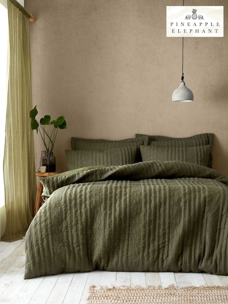 Pineapple Elephant Olive Green Tamba Jersey Stripe Quilted Duvet Cover Set (AD3080) | €60 - €99