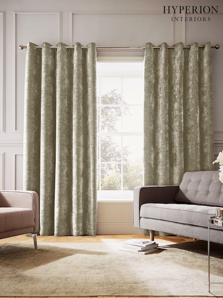 Hyperion Olive Green Selene Luxury Chenille Weighted Thermal Lined Eyelet Curtains (AD3085) | $146 - $326