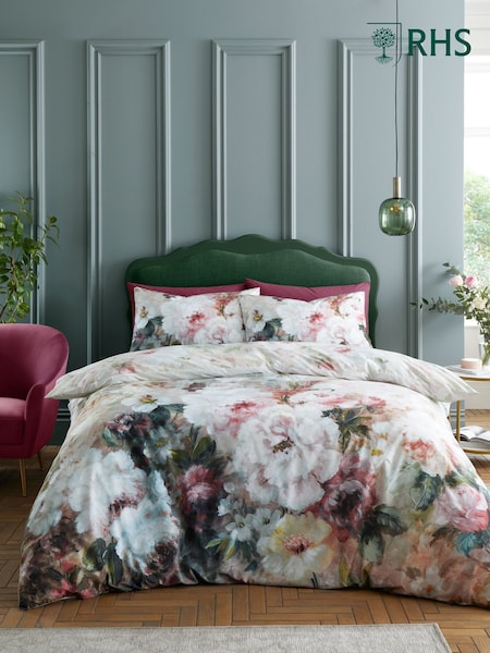 RHS Pink Rose Bloom Floral 100% Cotton Duvet Cover Set (AD3087) | €52 - €95