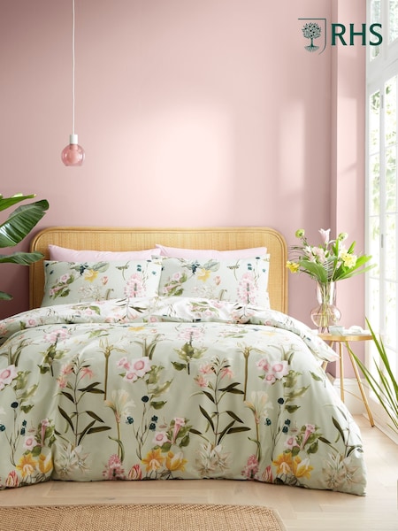 RHS Green Exotic Floral 100% Cotton Duvet Cover Set (AD3092) | €52 - €95