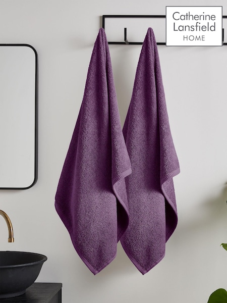 Catherine Lansfield Set of 2 Plum 100% Cotton Anti Bacterial Bath Sheet Towels (AD3093) | €27