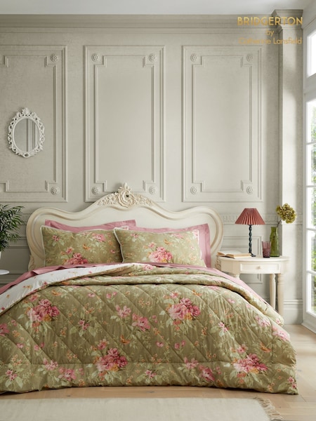 Bridgerton by Catherine Lansfield Green 3.5 Tog Penelope Floral Eiderdown Bedspread (AD3097) | €74