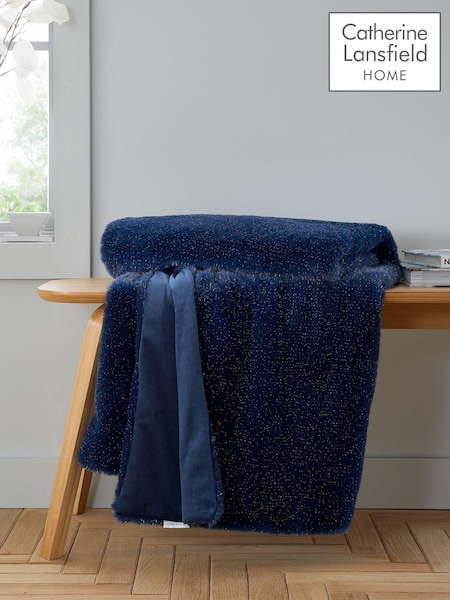 Catherine Lansfield Navy Blue Soft and Cosy Glamour Faux Fur Throw (AD3303) | €36
