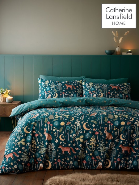 Catherine Lansfield Forest Green Enchanted Twilight Animals Duvet Cover and Pillowcase Set (AD3304) | €23 - €37