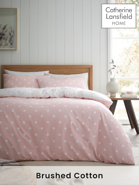 Catherine Lansfield Blush Pink Brushed 100% Cotton Polka Dot Duvet Cover Set (AD3306) | €27 - €47
