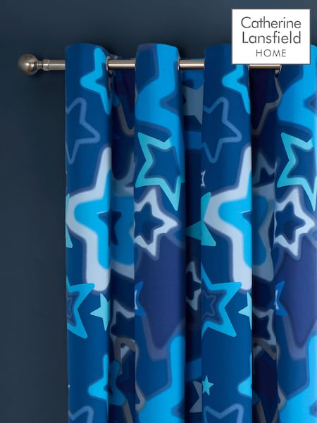Catherine Lansfield Blue Ombre Stars Reversible Lined Eyelet Curtains (AD3325) | €66