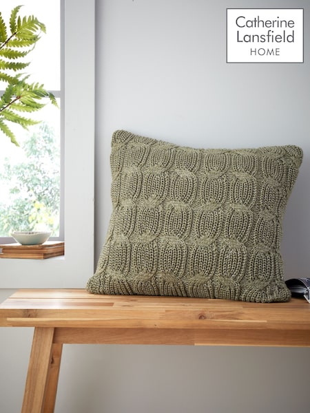 Catherine Lansfield Olive Green Chunky Marl Knit Cosy Cushion (AD3327) | €26