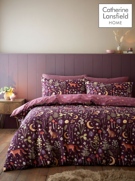 Catherine Lansfield Plum Enchanted Twilight Animals Duvet Cover and Pillowcase Set (AD3333) | €23 - €37