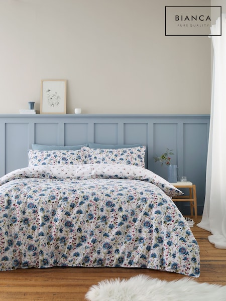 Bianca Blue Brushed 100% Cotton Ophelia Floral Duvet Cover Set (AD3365) | €34 - €61