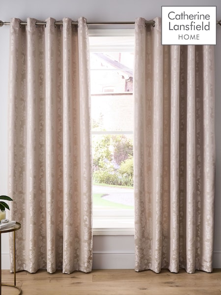Catherine Lansfield Champagne Damask Jacquard Lined Eyelet Curtains (AD3375) | €86 - €92