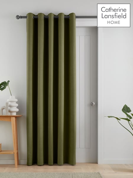 Catherine Lansfield Olive Green Wilson Thermal Fleece Lined Door Curtain Panel (AD3385) | R$ 275 - R$ 375