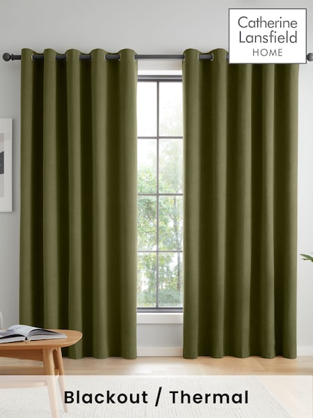 Catherine Lansfield Olive Green Wilson Thermal Blackout Lined Eyelet Curtains (AD3387) | R$ 315 - R$ 840