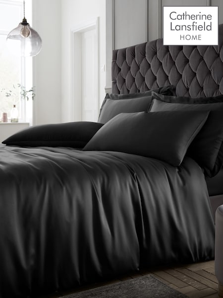 Catherine Lansfield Black Silky Soft Satin Duvet Cover and Pillowcase Set (AD3390) | €20 - €46