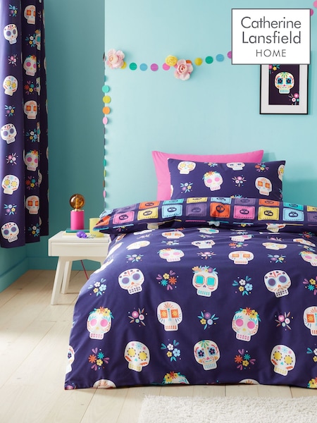 Catherine Lansfield Purple Sugar Skull Fiesta Reversible Duvet Cover Set (AD3399) | €23 - €30