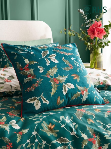 RHS Green Winter Foliage Piped Soft Touch Velour Cushion (AD3404) | 124 QAR