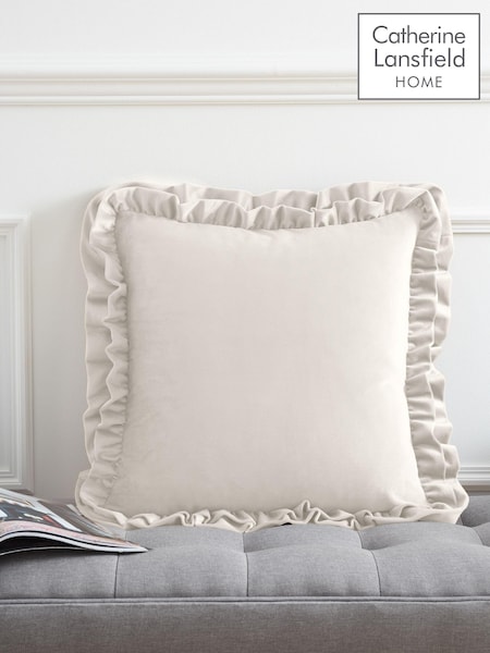 Catherine Lansfield Cream So Soft Velvet Double Frill Cushion (AD3407) | €24.50