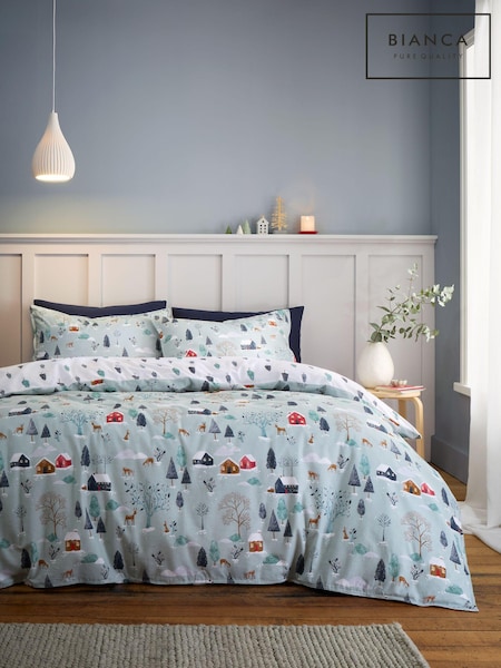 Bianca Blue Brushed 100% Cotton Winter Scene Duvet Cover Set (AD3411) | €33 - €60
