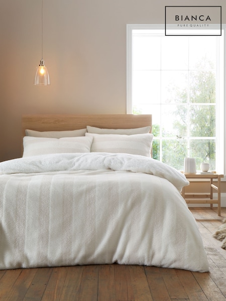 Bianca Cream Cosy Soft Stripe Faux Fur Duvet Cover Set (AD3416) | AED204 - AED349