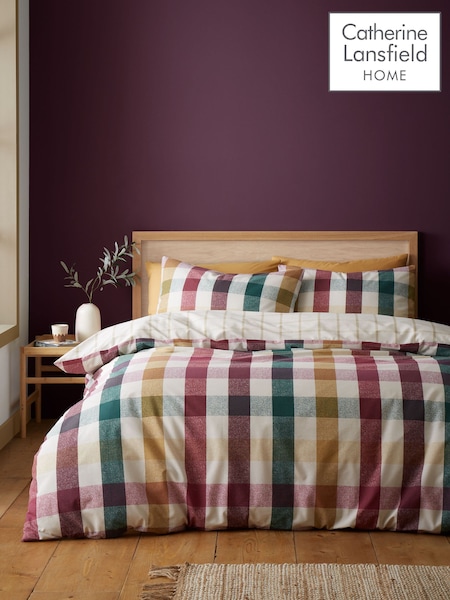 Catherine Lansfield Plum Gingham Check Reversible Duvet Cover Set (AD3419) | €23 - €37