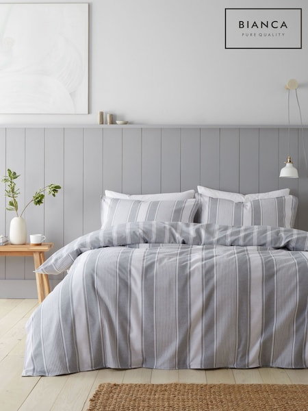 Bianca Silver Grey Brushed 100% Cotton Ticking Stripe Duvet Cover Set (AD3427) | €33 - €60