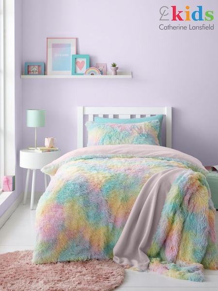 Catherine Lansfield Pastel Rainbow Cuddly Deep Pile Faux Fur Duvet Cover Set (AD3432) | $48 - $87