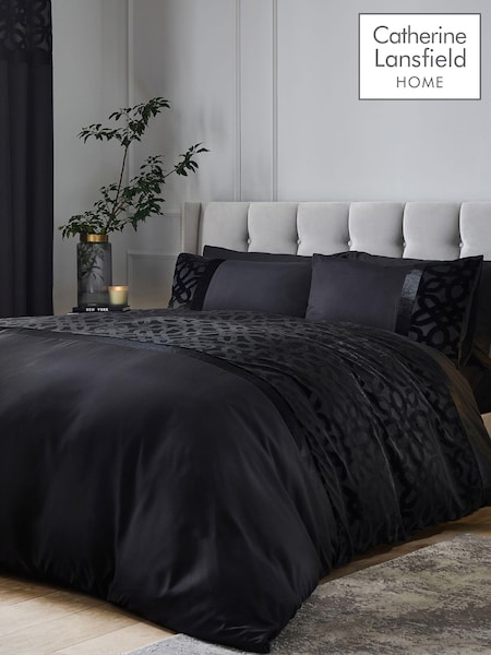 Catherine Lansfield Black Lattice Cut Velvet Duvet Cover and Pillowcase Set (AD3446) | €62 - €86