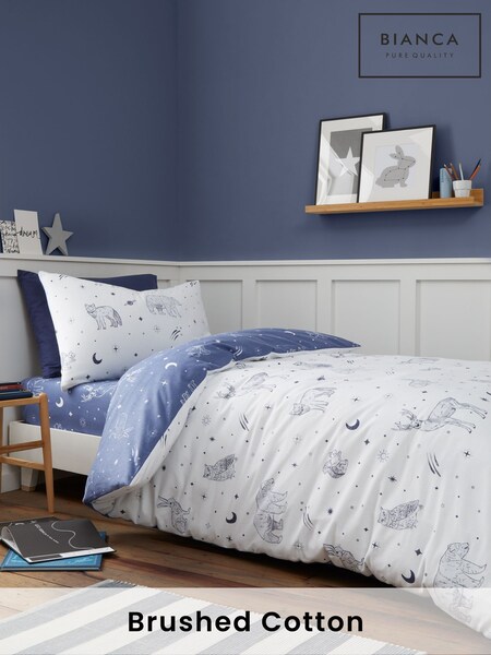 Bianca White Brushed 100% Cotton Starlight Animals Duvet Cover Set (AD3447) | R$ 150 - R$ 295