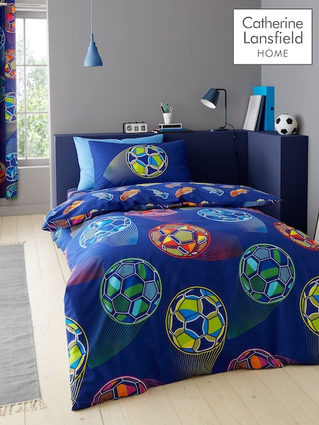 Catherine Lansfield Navy Blue Bright Football Reversible Duvet Cover Set (AD3452) | €23 - €30