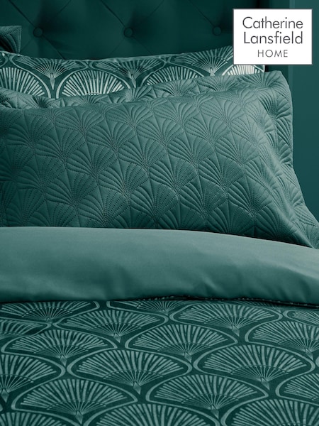 Catherine Lansfield Teal Green Art Deco Pearl Quilted Pillowsham Pair (AD3455) | ₪111