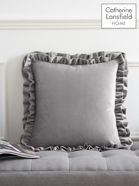 Catherine Lansfield Silver and Grey So Soft Velvet Double Frill Cushion (AD3458) | €24.50