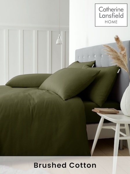 Catherine Lansfield Green Brushed 100% Cotton Duvet Cover Set (AD3462) | €27 - €53