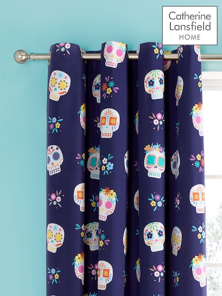 Catherine Lansfield Sugar Skull Fiesta Reversible Eyelet Curtains (AD3465) | R$ 495