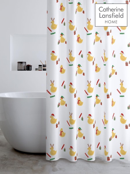 Catherine Lansfield White Christmas Quacker Ducks Shower Curtain (AD3469) | ₪80
