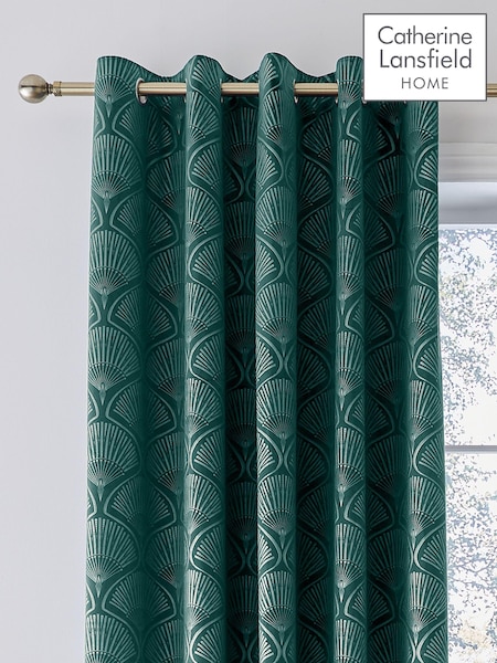 Catherine Lansfield Teal Green Art Deco Pearl Lined Eyelet Eyelet Curtains (AD3505) | €79 - €86